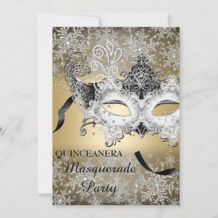 Convites Dourado Sparkle Snowflake Mascarada de Quinceanera