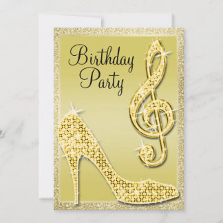 Convites Dourado Stiletto e Treble Clef Aniversário
