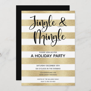 Convites Dourado Stripe Jingle e Mingle Holiday Party