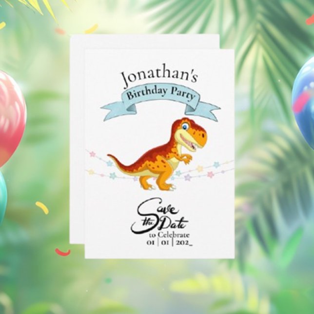 Convites Dourado T Rex, Feliz Aniversário (Gold T Rex Happy Birthday Boy Invitation – Roar into Fun!)