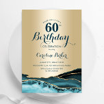 Convites Dourado Teal Agate 60º aniversário<br><div class="desc">Teal e ouro agata 60º convite de aniversário. Elegante design moderno com aquarela agate marble geode background,  faux glitter gold e typografia script font. Trendy convida o cartão perfeito para uma comemoração de dia das mulheres na moda. Impressos convites Zazzle ou modelo de impressão digital instantânea para download.</div>