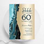 Convites Dourado Teal Agate Surprise 60º Aniversário<br><div class="desc">Teal e ouro agitam a surpresa do 60º convite de aniversário. Elegante design moderno com aquarela agate marble geode background, faux glitter gold e typografia script font. Trendy convida o cartão perfeito para uma comemoração de dia das mulheres na moda. Impressos convites Zazzle ou modelo de impressão digital instantânea para...</div>