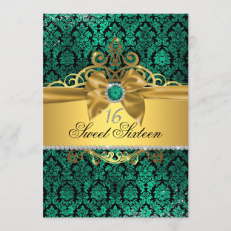 Convites Dourado Teal Damask Sweet, 16 Convidados