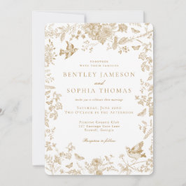 Convites Dourado Toile De Jouy Vintage Casamento Floral Fra