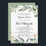 Convites Dourado Tropical Foliage Bat Mitzvah<br><div class="desc">Este convite para morcegos de folhagem verde de ouro tropical é perfeito para um morcego mitzvah rústico. A design apresenta belamente o ouro tropical de verão ilustrado e pintado à mão e a folhagem verde.</div>