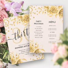 Convites Dourado tudo em um aniversário de 30 anos floral b