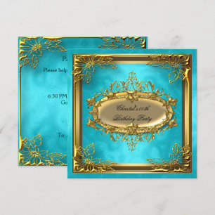 Convites Dourado Turquesa Festa de Aniversário Elite Elegan