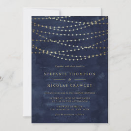 Convites Dourado Twinkle String Luzes Watercolor Blue Casam