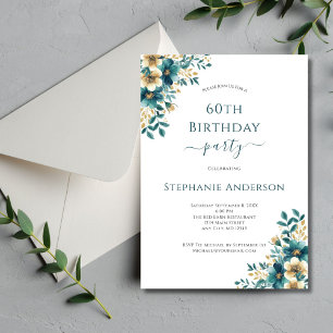 Convites Dourado Verde Água-marinha Floral Elegante Anivers