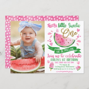 Convites Dourado Verde Rosa Em Um primeiro aniversario De F