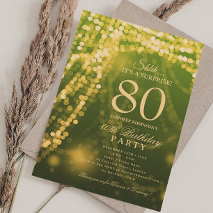 Convites Dourado Verde Surpresa Elegante para Festa de 80