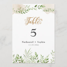 Convites Dourado Verde Watercolor 5x7" Número da Tabela