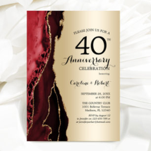 Convites Dourado Vermelho Elegante 40º Aniversário
