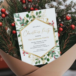 Convites Dourado vermelho verde-verde de folhagem de Natal 