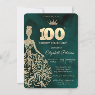 Convites Dourado Vestido de Leve, Ouros Verde 100º Aniversá