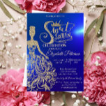 Convites Dourado Vestido De Leve, Tiara, Diamantes Azul Doc<br><div class="desc">Dourada tiara,  vestido e diamantes Doce 16 convites de aniversário.</div>