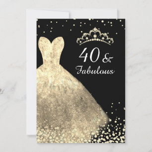 Convites Dourado vestido e preto 40 e aniversário de 40 ano