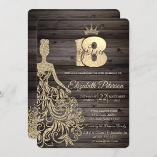 Convites Dourado Vestido Luminoso, Tiara, 18º Aniversário d