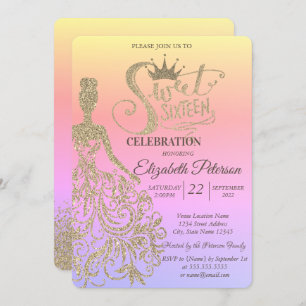 Convites Dourado Vestido Luminoso, Tiara, Ombre de Ouros Do