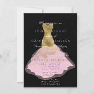 Convites Dourado vestido preto, cor-de-rosa-cinza, 16º aniv