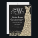 Convites Dourado vestido preto doce 16 Festa de aniversário<br><div class="desc">Black Dourado Dress Sweet 16 Variações de Convite de aniversário para o convite e itens correspondentes na nossa loja</div>