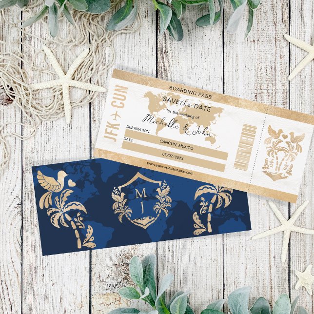 Convites Dourado Viagem a embarcar no México Salvar a Data (Criador carregado)