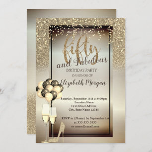Convites Dourado Vidro da Glitter,Balões 50ª Festa de anive