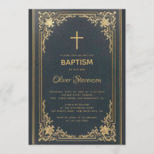 Dourado Vintage em Azul Marinho Elegante Batismo d