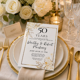 Convites Dourado White Floral 50º Aniversário