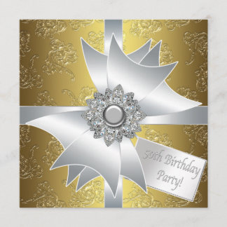 Convites Dourado White Gift Classy Damask 50th Birthday