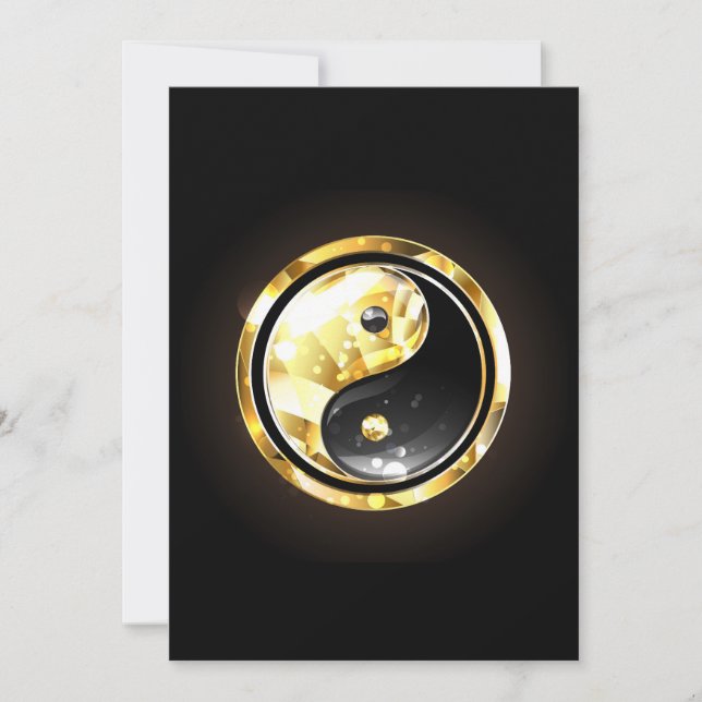 Convites Dourado Yin Yang a preto (Frente)