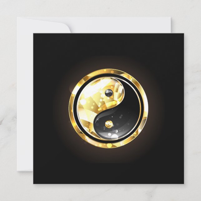Convites Dourado Yin Yang a preto (Frente)
