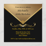 Convites Dourados a preto 60º Brithday<br><div class="desc">Mens Black & Dourado 60th Adult Festa de aniversário and Special Occasion Invitations para comemorações de marcos. Imagem elegante de gemstone de ouro.  Os folhetos mostrados NÃO são REAIS,  são imagens impressas nas cartas.</div>