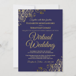 Convites Dourados amigos no casamento virtual Elegante azul