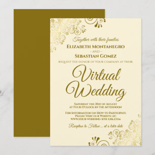Convites Dourados amigos no casamento virtual elegante de I