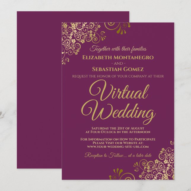 Convites Dourados amigos no casamento virtual elegante mage (Frente/Verso)