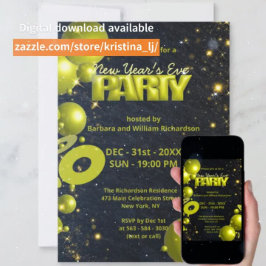 Convites Dourados Balões Negros Confetti Festa de Véspera d