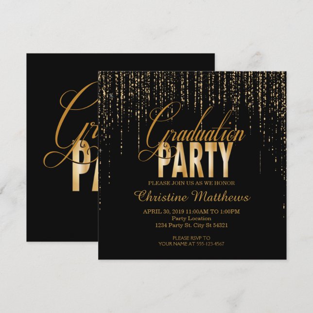 Convites dourados da festa de formatura (Frente/Verso)