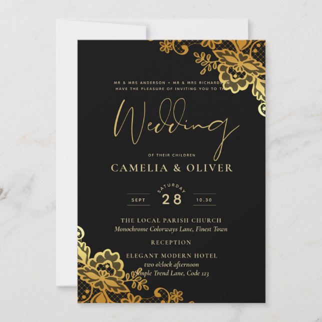 Convites Dourados de Casamento de Locais Pretos (Frente)