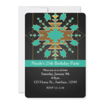 Convites Dourados e Pretos com Turquesa do Sudoest