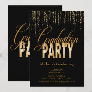 Convites Dourados e pretos da festa de formatura