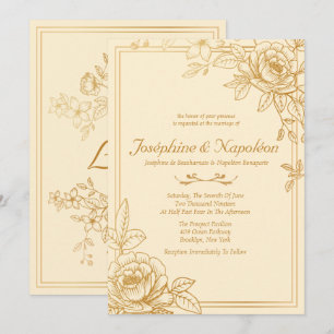 Convites Dourados Legais De Casamento Floral