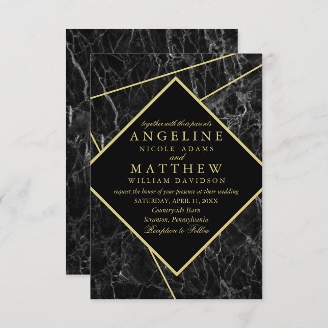 Convites Dourados para casamento (Frente/Verso)