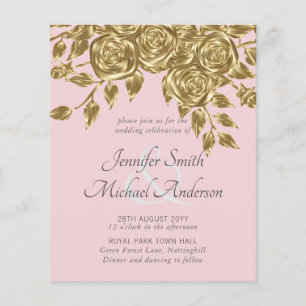 Convites Dourados para Casamento Metálico Rosa