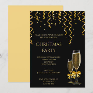 Convites Dourados Streamers e Champagne Natal
