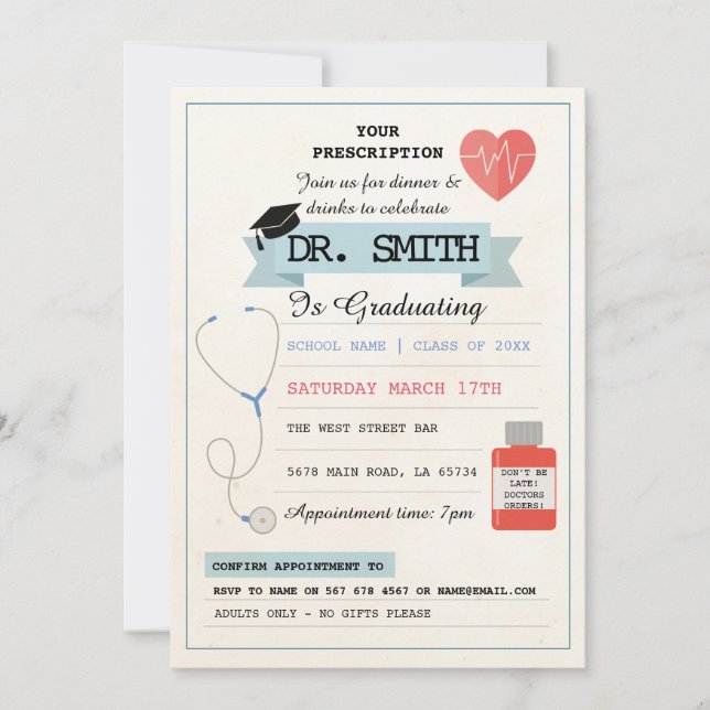 Convites Doutor Prescrição Médica Dr. Festa de formatura (Frente)