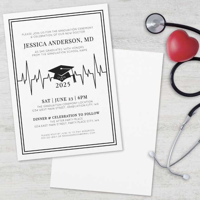 Convites Doutora Médica Elegante Graduação na Faculdade de  (Elegant Doctor Medical Nursing School Graduation Invitation)