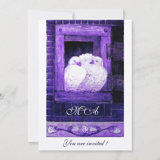 Convites DOVAS BRANCAS NO monograma da JANELA, champanhe (Frente)