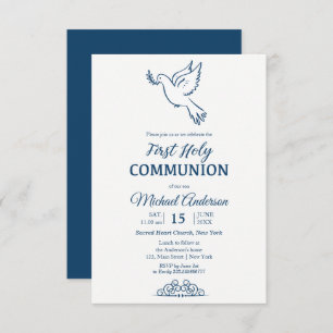Convites Dove First Communion Blu Elegant