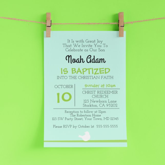 Convites Dove no Branch Blue Baptism Invitation (Criador carregado)